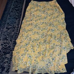 Floral skirt yellow with blue and white flowers